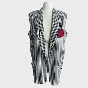 Women's M/L Houndstooth Cat Skyline Patchwork Black White Funky Art to Wear NYC
